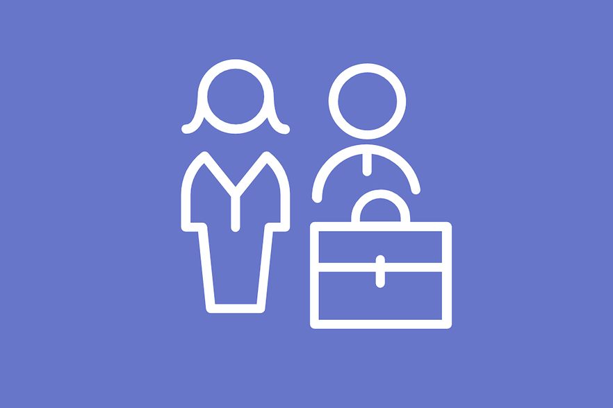 Icon von zwei Personen in Anzug mit Aktenkoffer. Sinnbild für Unternehmen bzw Firma