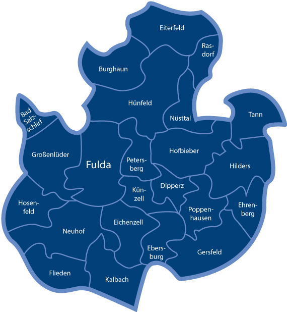 Karte mit den Landkreisen der Region Fulda