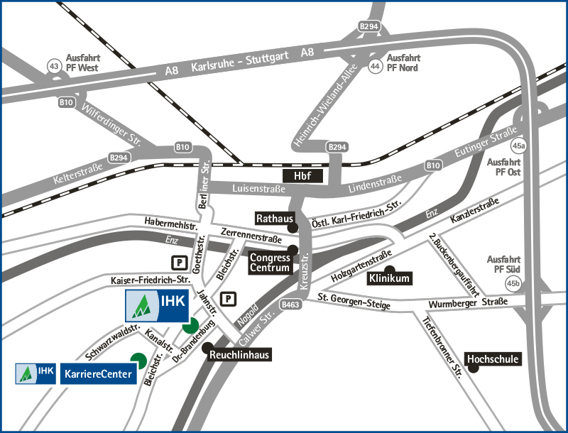 Anfahrtsskizze IHK-Haus in Pforzheim
