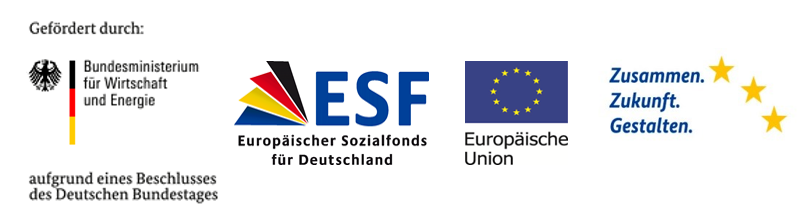 Logos BMWi, ESF, EU