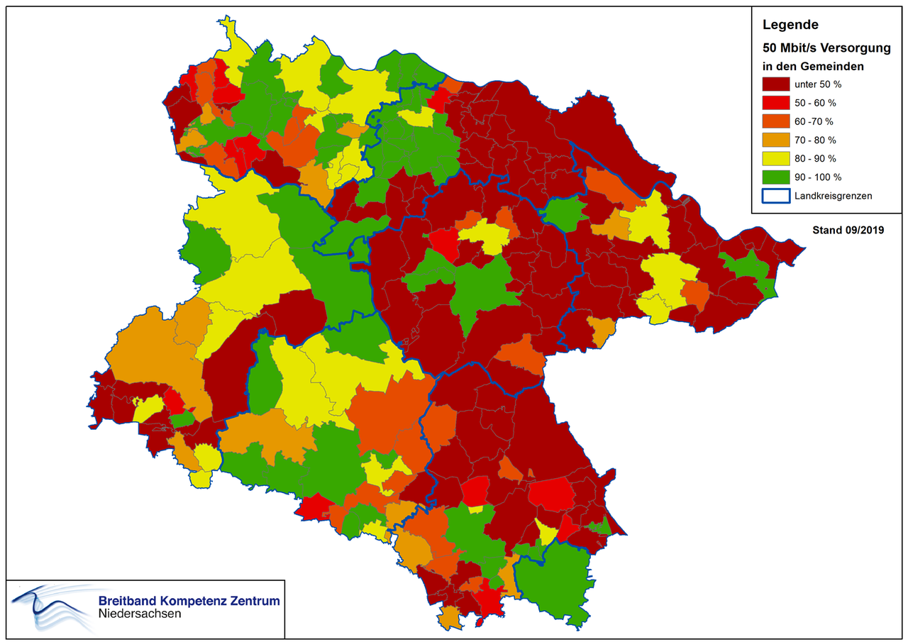 Niedersachsenkarte 50 Mbit/s Versorgung