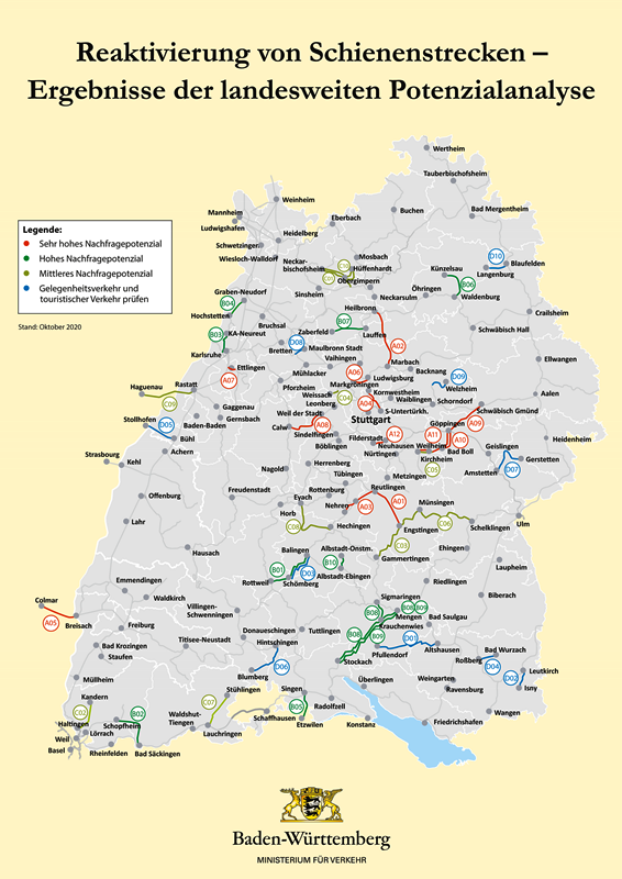 Karte von Baden-Württemberg mit rgebnissen der Potenzialanalyse