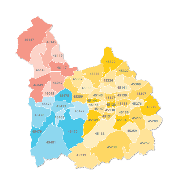 Karte der MEO Region mit PLZ