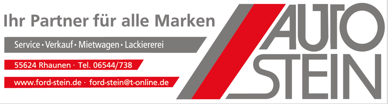 Bannertext:Ihr Partner für alle marken, Service, Verkauf, Mietwagen, Lackiererei, Rhaunen Tel. 06544 738, www.ford-stein.de