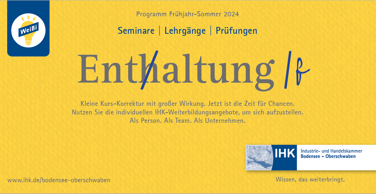 Fachkräfteentwicklung: nicht enthalten, sondern entfalten Titelbild des neuen Weiterbildungsprogramms. Graue Schrift auf gelbem Hintergrund.
