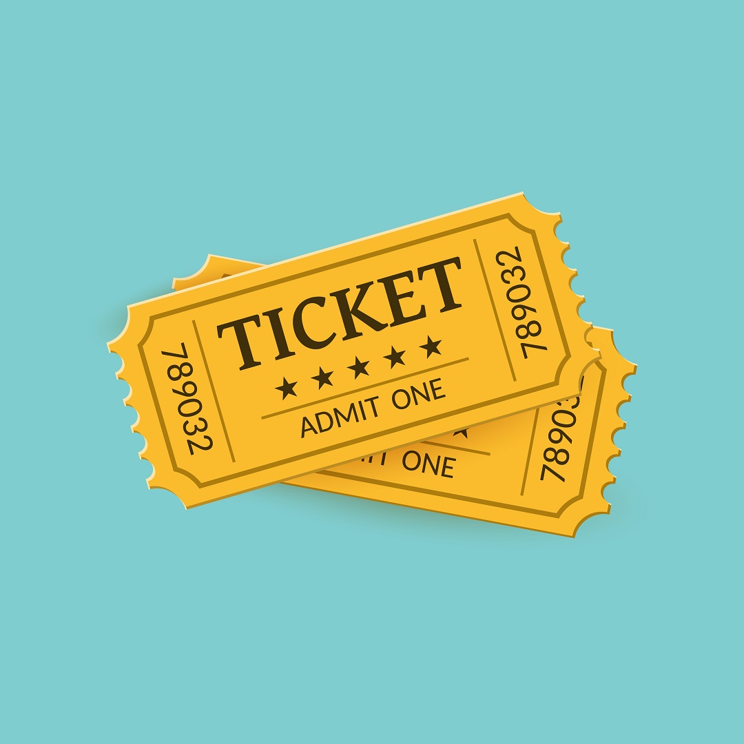 2 gelbe Tickets auf türkisfarbenem Hintergrund