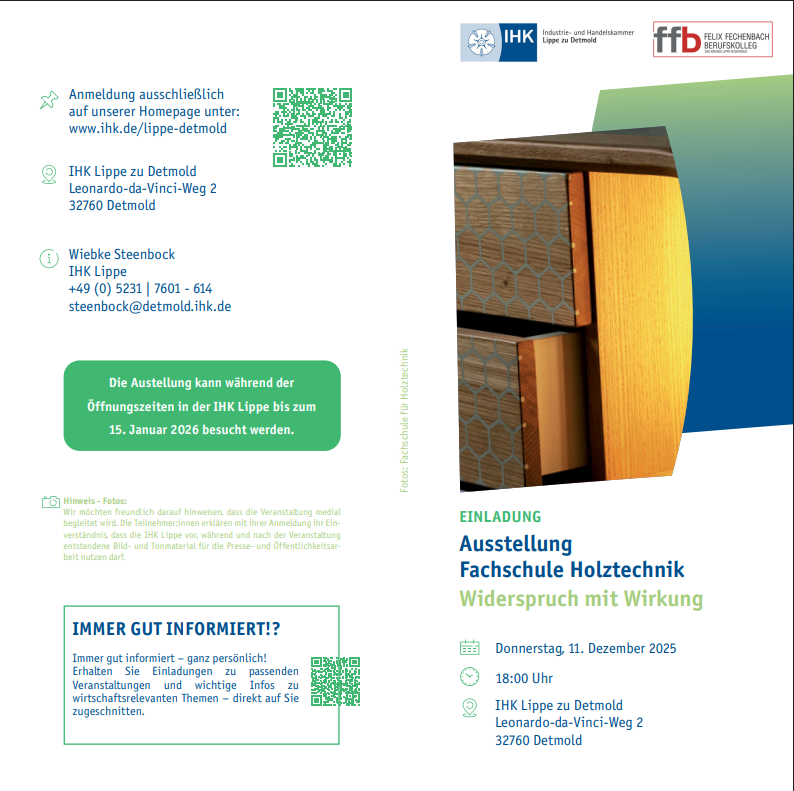 Das Bild zeigt die Einladung zur Holzausstellung 2025.
