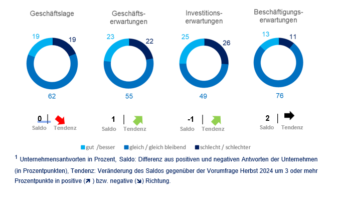 vier Kreisdiagramme erläutern das Wachstum