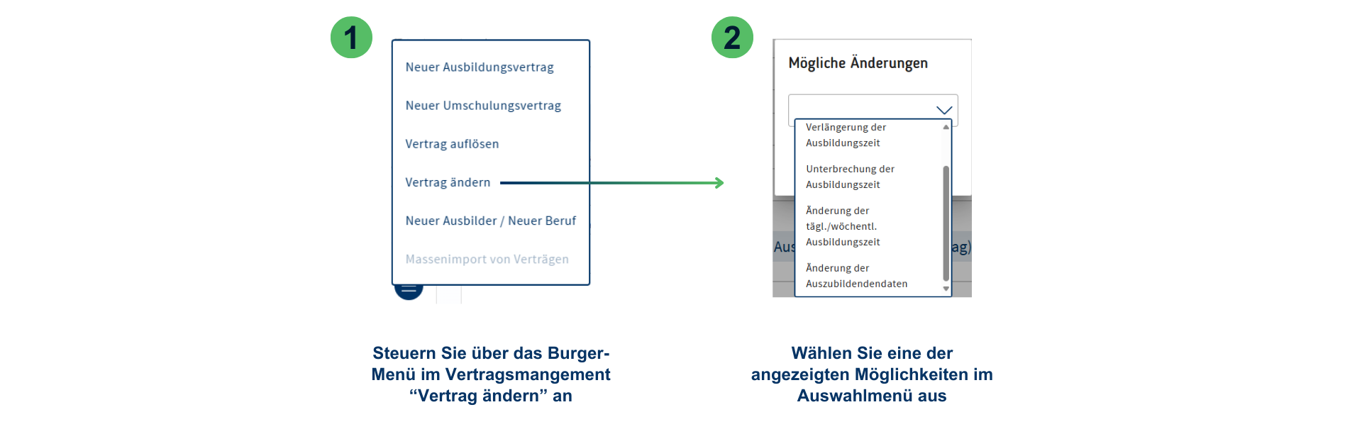 Screenshot Vertrag ändern