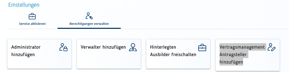 Screenshot Berechtigung Vertragsmanagement