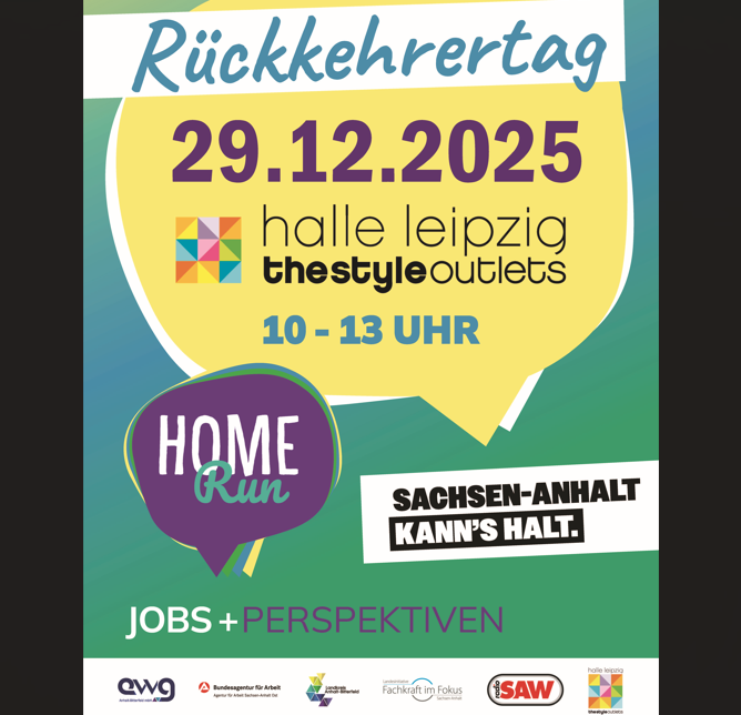 Werbeplakat für die Jobmesse Rückkehrertag in Anhalt-Bitterfeld am 29. Dezember 2025