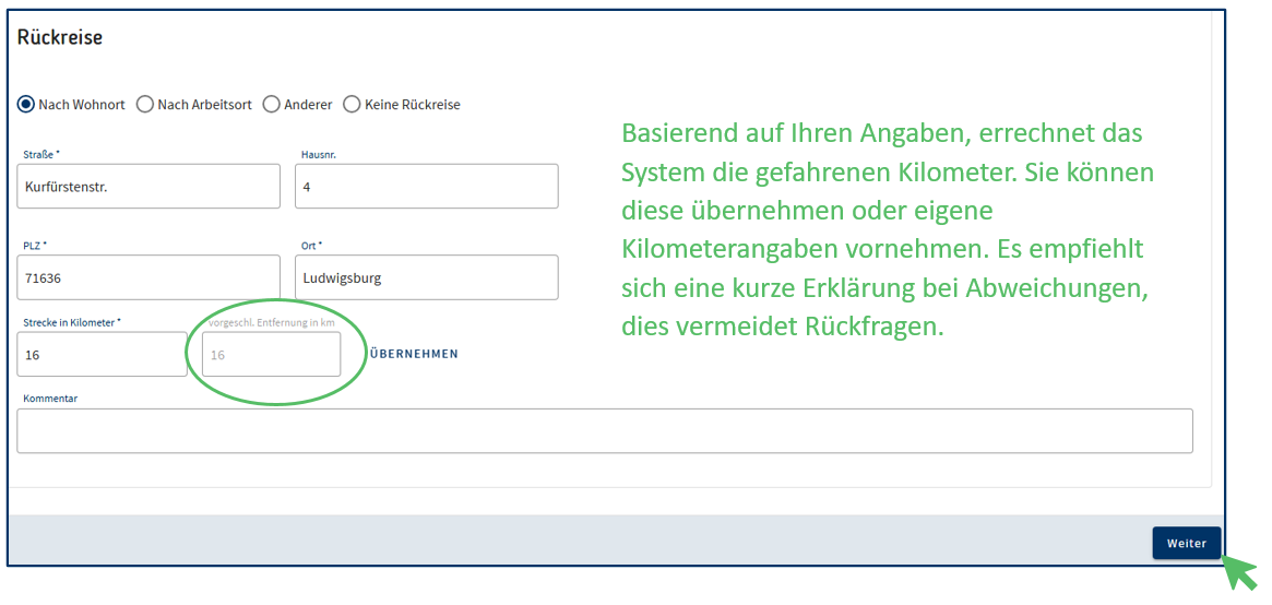 Fahrkosten PKW - Rückreise