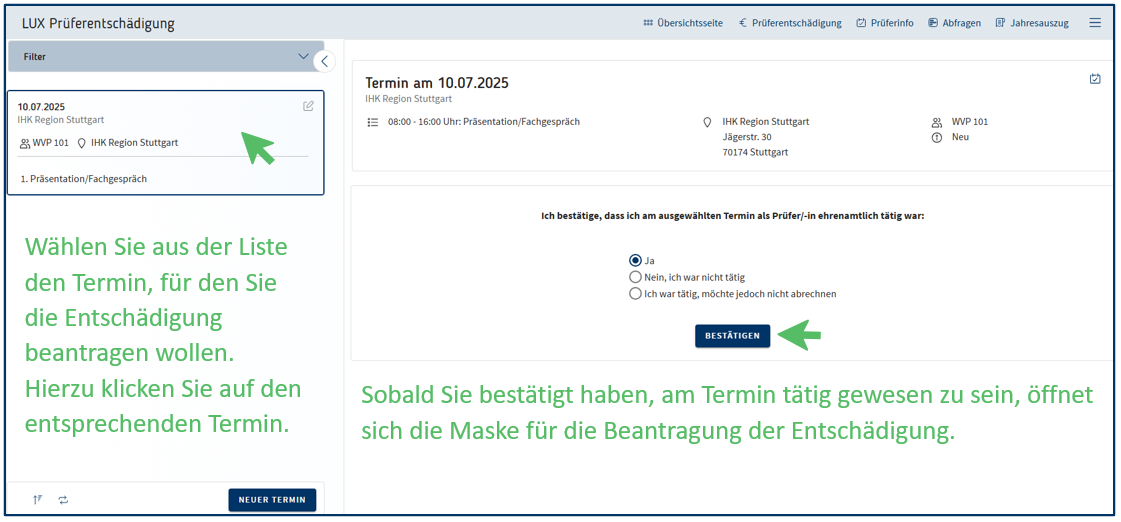 Entschädigung durchführen