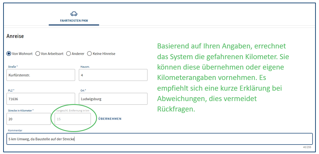 Fahrkosten PKW - Rückreise