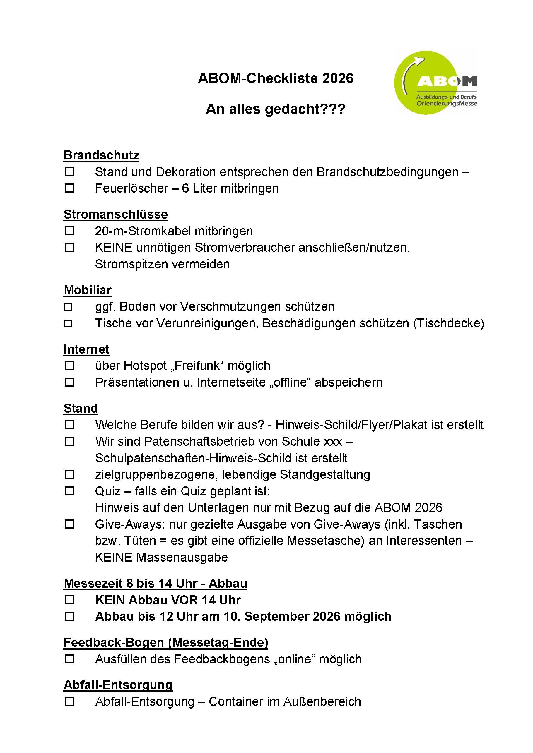 ABOM Checkliste Aufsteller 2026