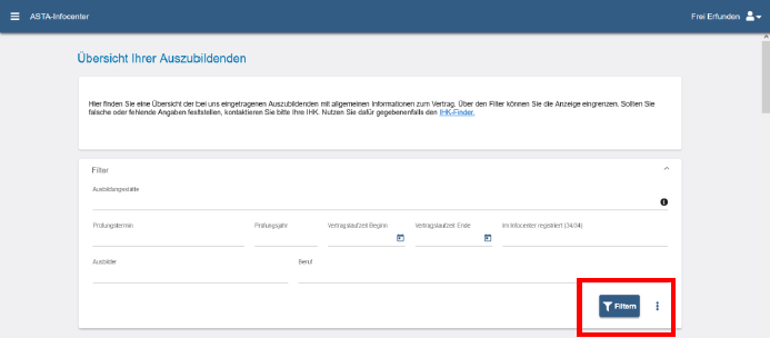 Screenshot Anwendung ASTA-Infocenter