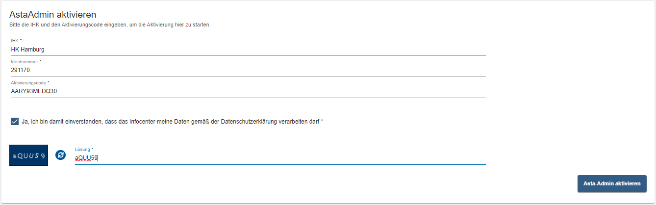 Screenshot Anwendung ASTA-Infocenter