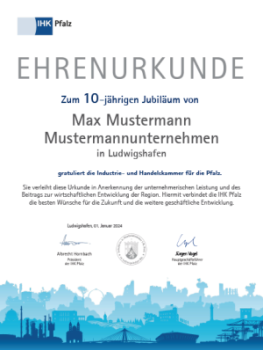 Beispiel Ehrenurkunde HR-Unternehmen