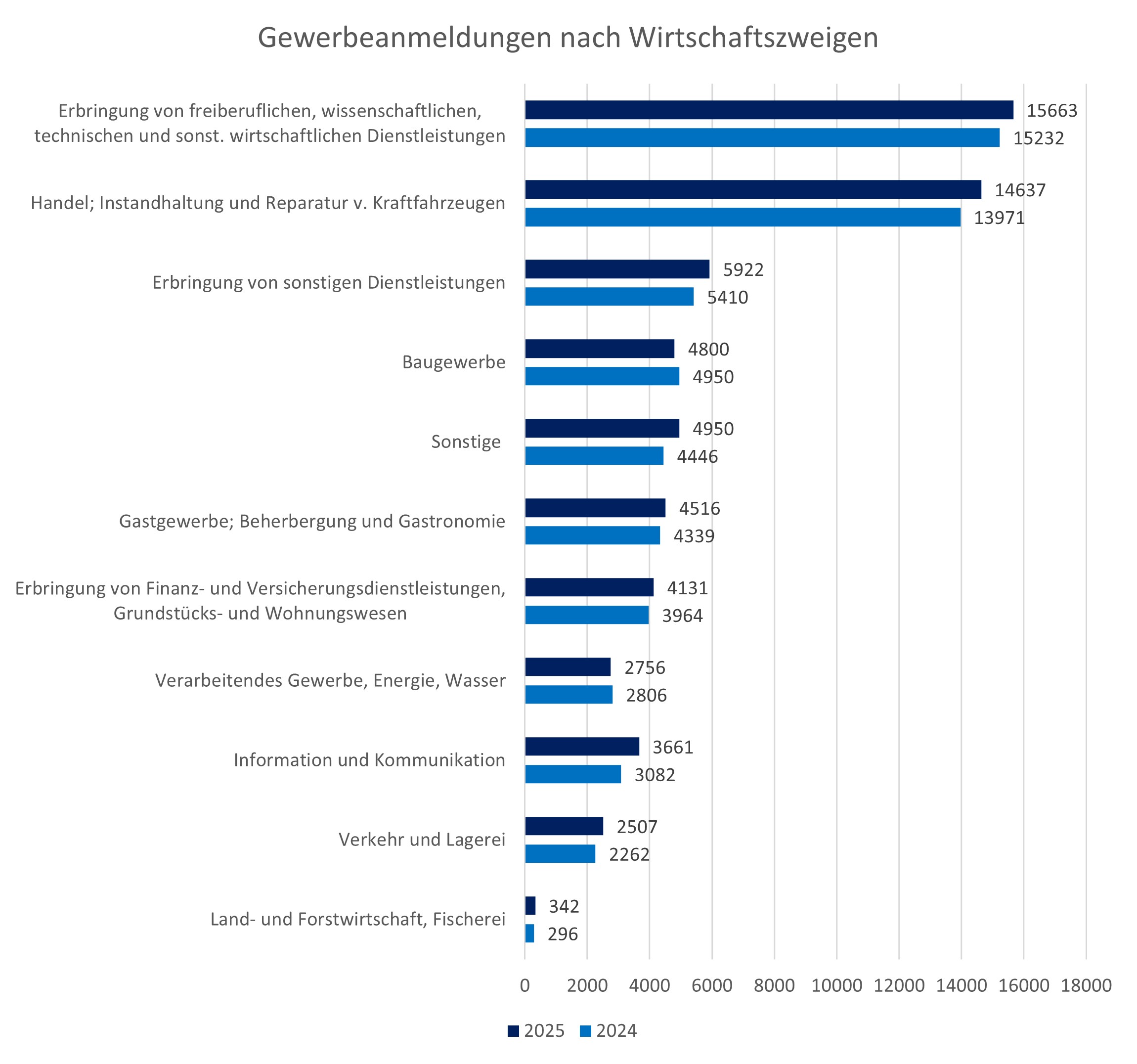 Gewerbeanmeldungen nach Wirtschaftszweigen