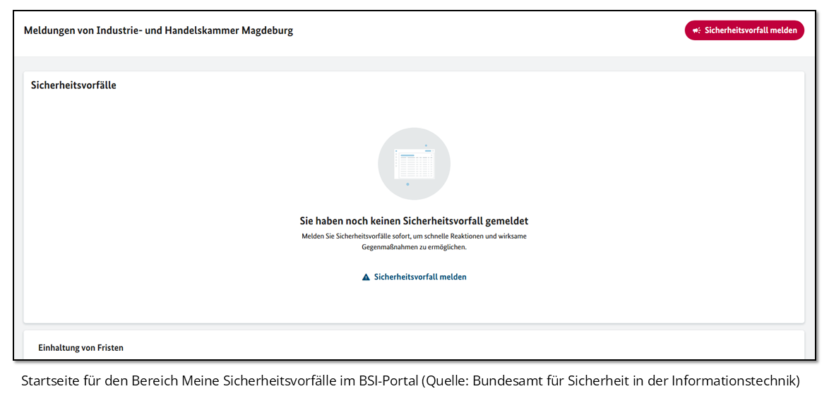 BSI-Portal Bereich Meine Sicherheitsvorfälle