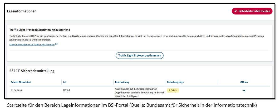 BSI-Portal Bereich Lageinformationen