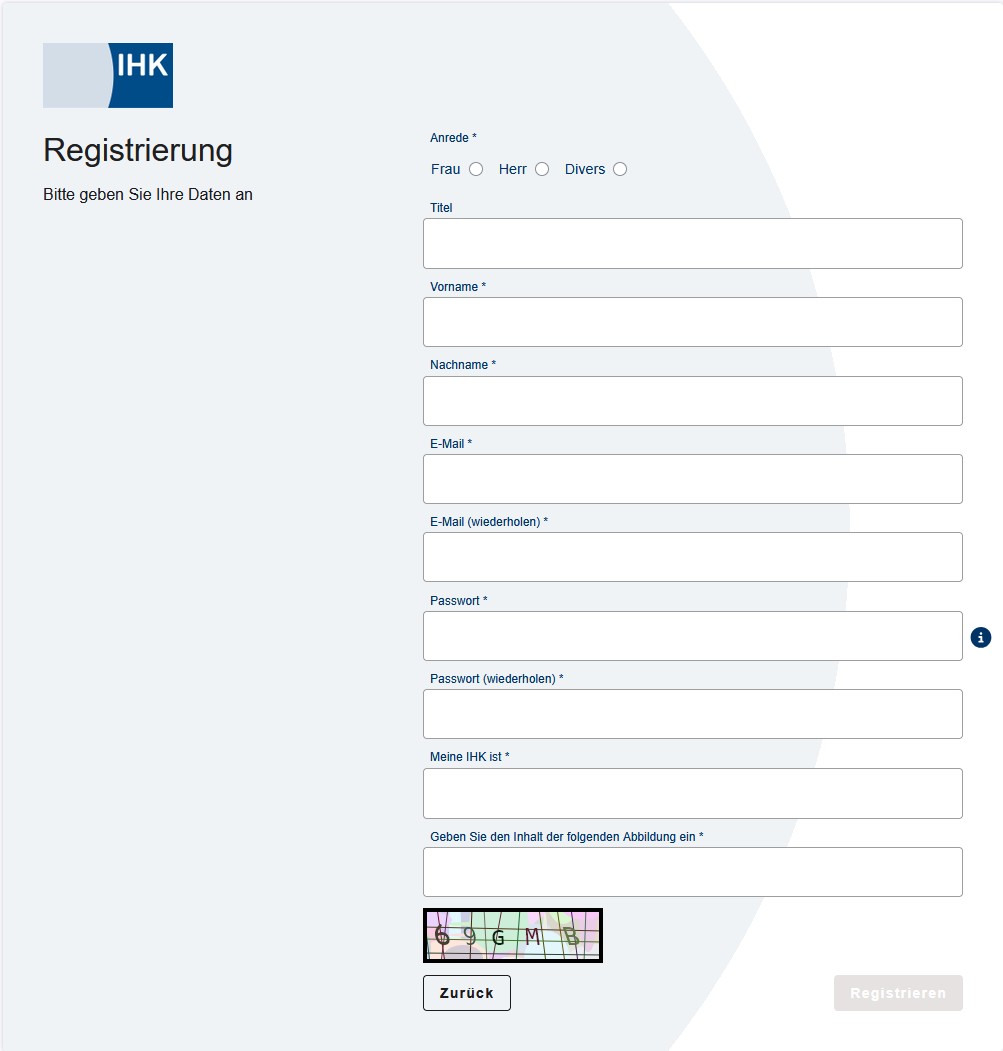 Registrierung ASTA-Infocenter Anmeldemaske