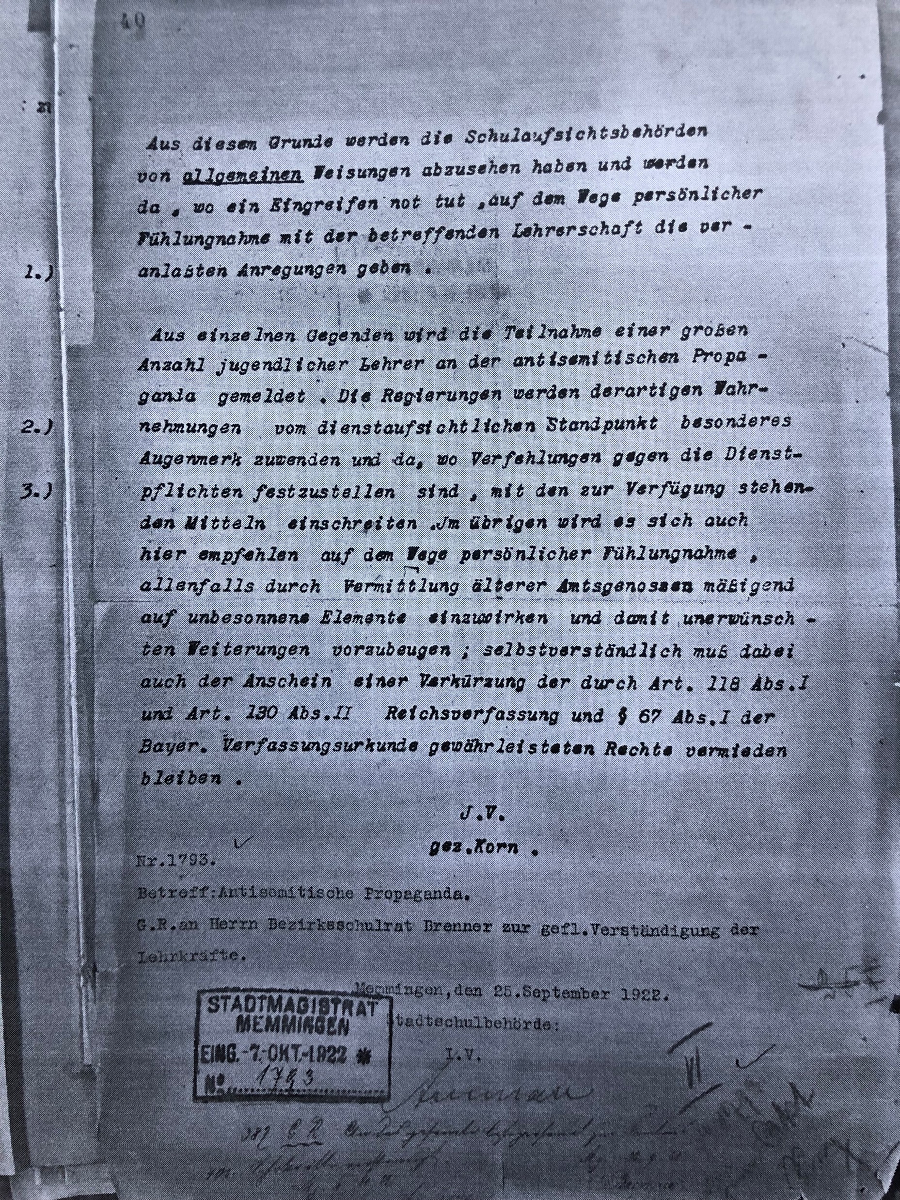 Schreiben des Kultusministeriums vom 1. September 1922_2