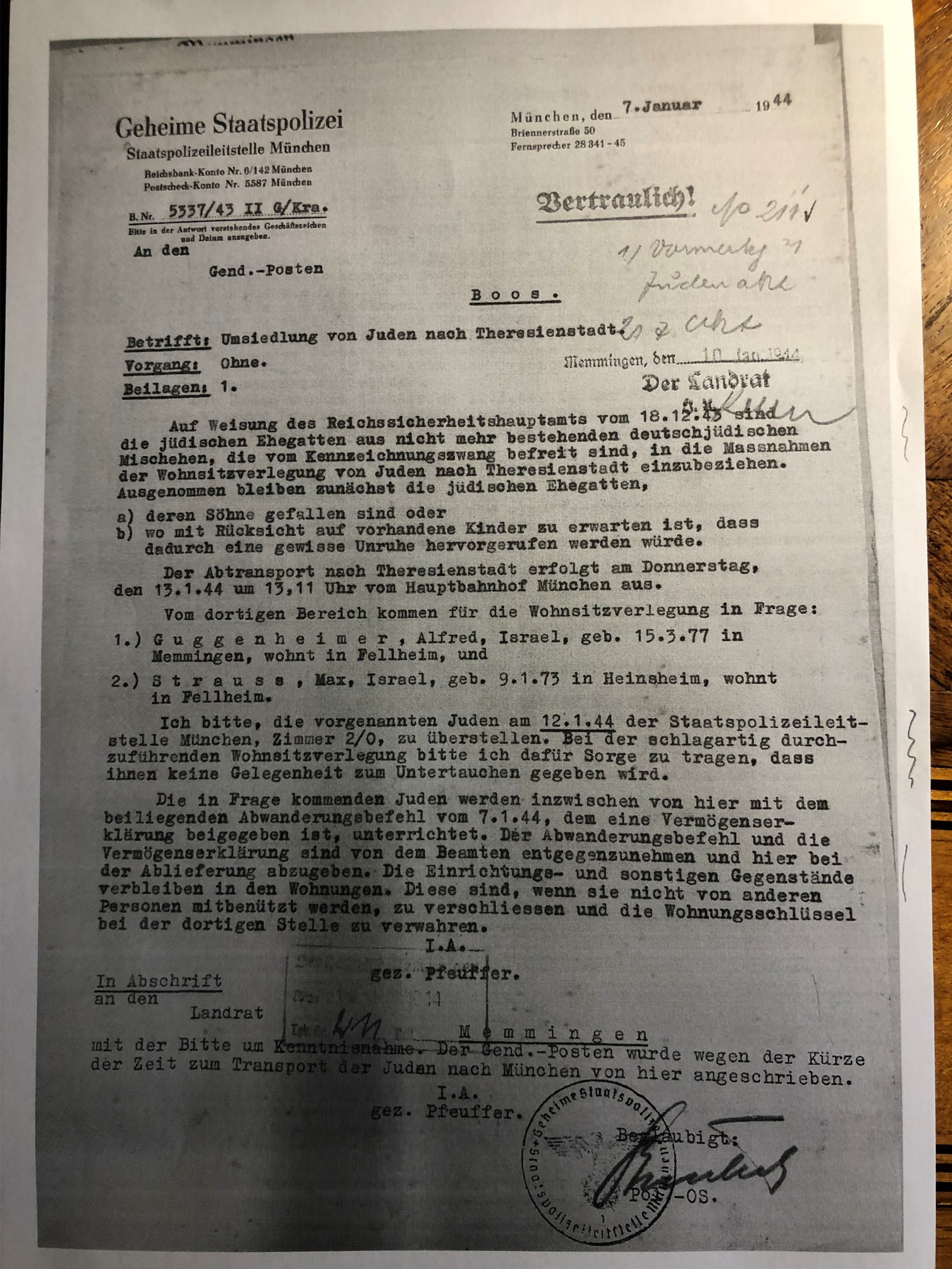 Schreiben der Münchner Gestapo