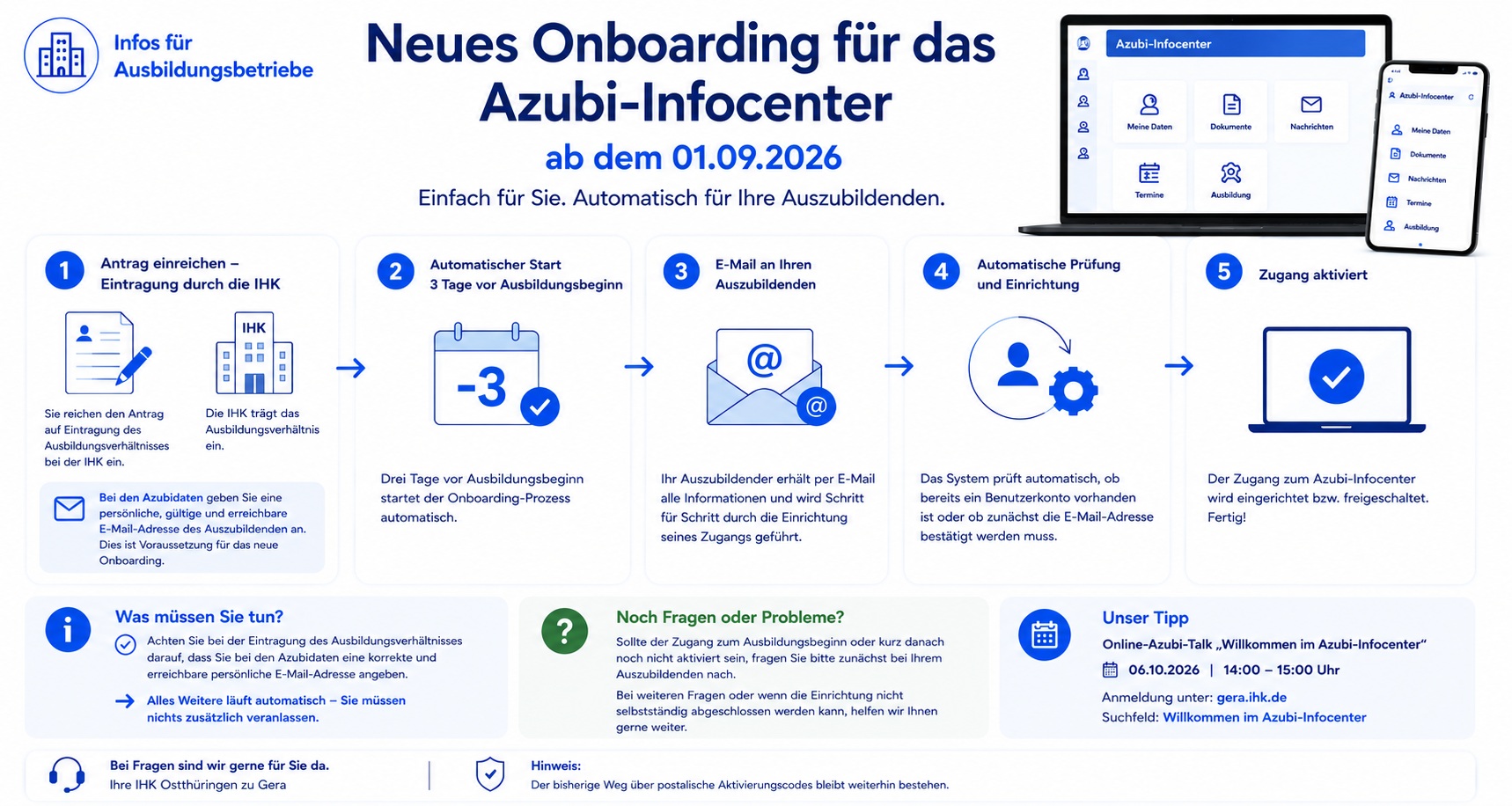 Onboarding für das Azubi-Infocenter.
