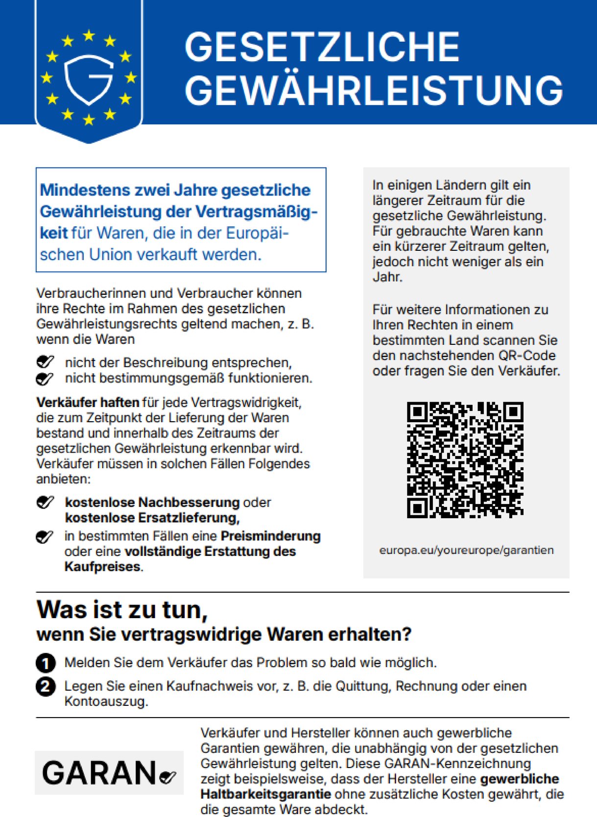 Label für die gesetzliche Gewährleistung