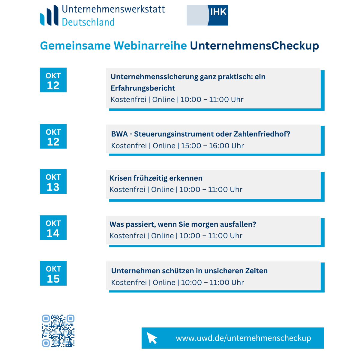 Termine der Webinarreihe "UnternehmensCheckup"