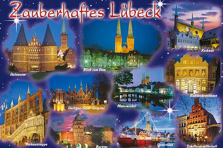 Postkarte mit Motiven aus L&uuml;beck