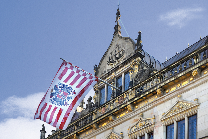 Haus Schütting mit Bremen-Fahne