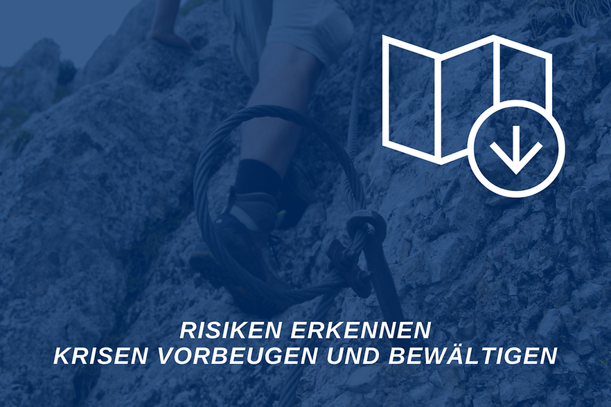 abgesichert bergsteigen mit Hinweis auf Ratgeber Unternehmenssicherung