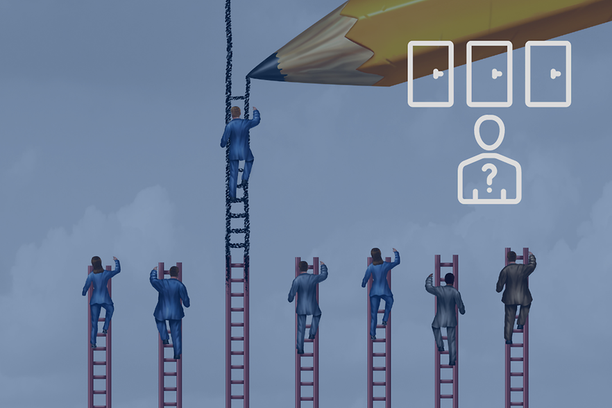 Bildungspartnerschaften zwischen Schulen und Unternehmen Parsonen kletern Leitern herauf und wenn diese enden bekommen sie Hilfe von dem Bildungspartner, der die Leiter verlängert