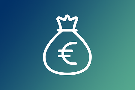 Ein wei&szlig;es Icon zeigt einen Geldbeutel.