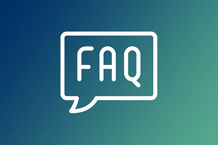 Ein weißes FAQ-Symbol wird gezeigt.