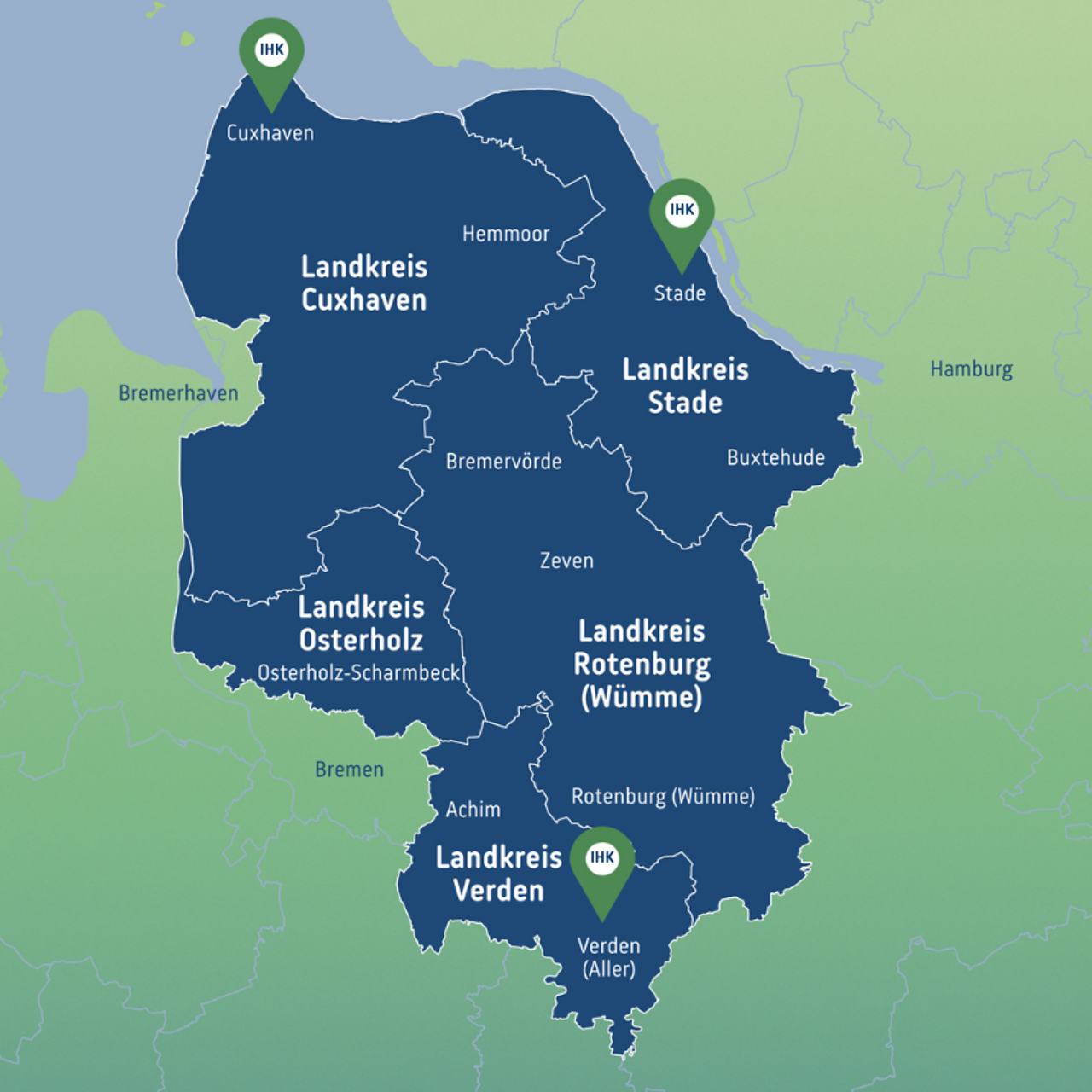 Karte des Elbe-Weser-Raums