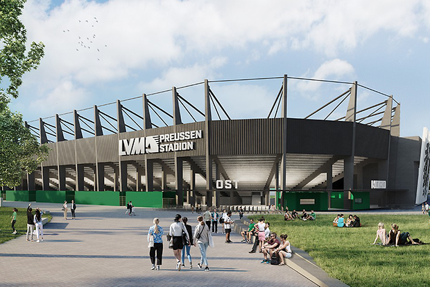 Das Bild zeigt eine Skizze des neuen Preußenstadions.