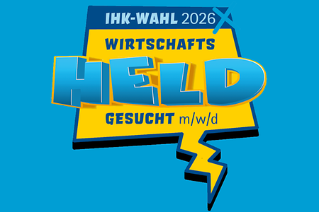 Sprechblase mit Text: Wirtschaftsheld gesucht