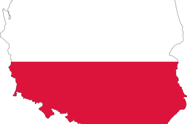 Umrisse von Polen in den Landesfarben Weiß und Rot