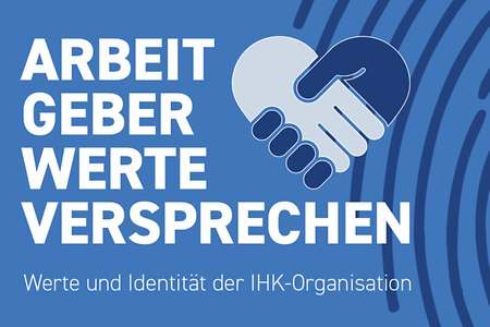 Grafik mit Handschlag in Herzform und Text &bdquo;Arbeitgeber Werte Versprechen&ldquo;.