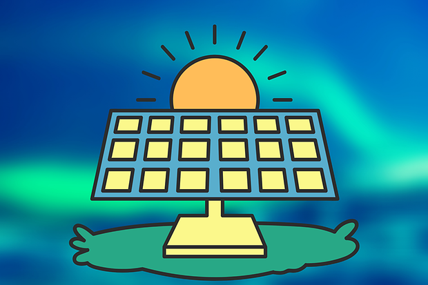 Illustration: Sonne und Solarmodul