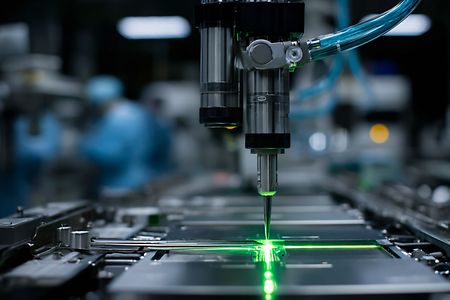 Ein Industrieroboter arbeitet mit einem Laser.