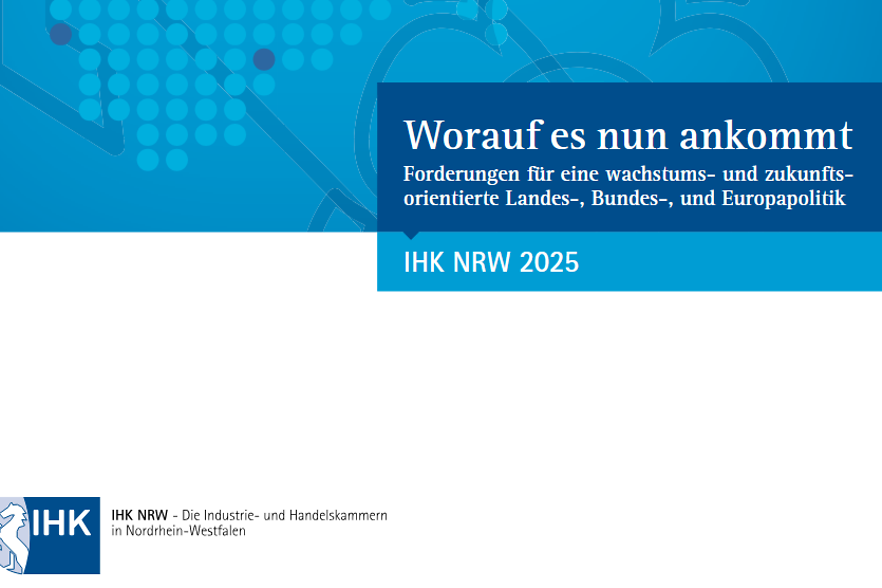 Das Bild zeigt das Cover der Broschüre zu den IHKNRW-Positionen.
