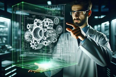 Holografische Projektion eines Motors.