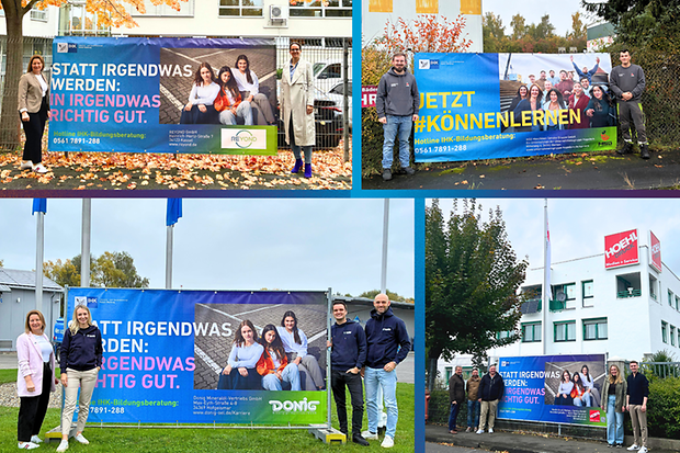 vier verschiedene Bauzaunbanner auf vier Fotos