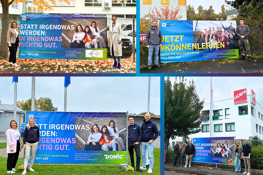 vier verschiedene Bauzaunbanner auf vier Fotos