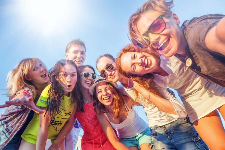 A,Group,Of,Young,People,Friends,Make,Selfies,On,The