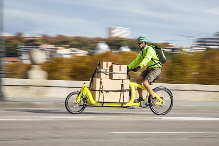 Lastenrad vor Stadtkulisse